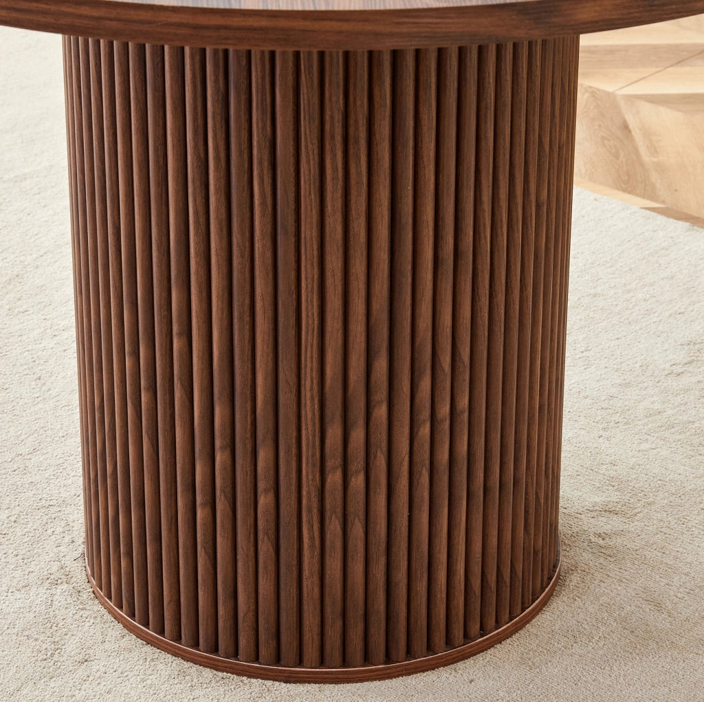 Tavolo da pranzo rotondo 100 cm in MDF effetto noce; altezza 76 cm