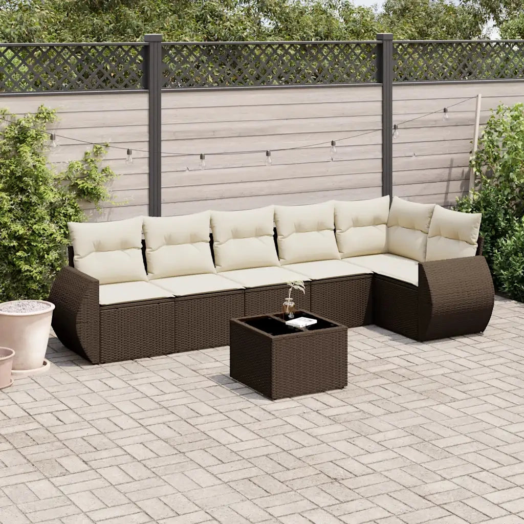 Set Divani da Giardino 7 pz con Cuscini Marrone in Polyrattan 3221402