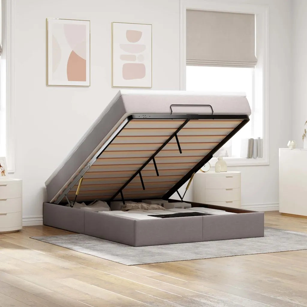 vidaXL Struttura Letto Pouf con Materasso Tortora 140x190 cm Tessuto