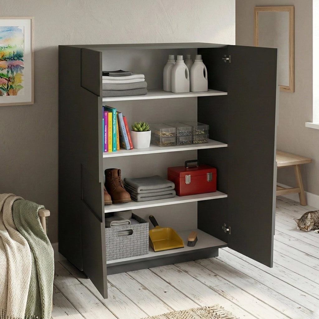 Armadio multiuso 2 ante Aulla, Mobile multifunzione, Armadietto a 2 ante, 120x44h126 cm, Antracite