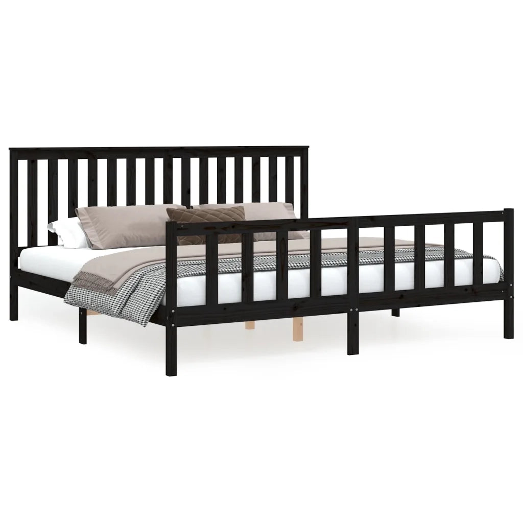 Giroletto con Testiera-Struttura Letto con testiera Nero 200x200 cm Legno Massello di Pino