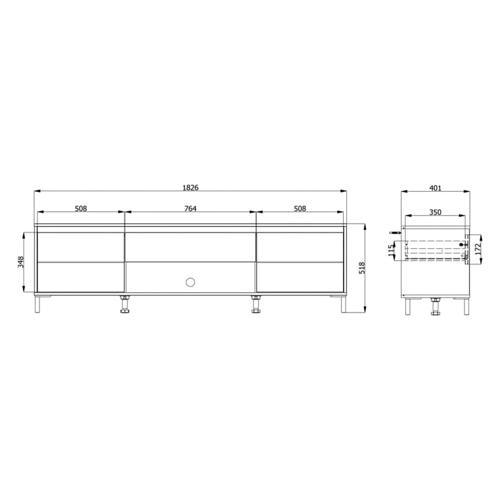 Celico, Mobile Porta tv un Cassetto, 183x40x52h cm Bianco Crema