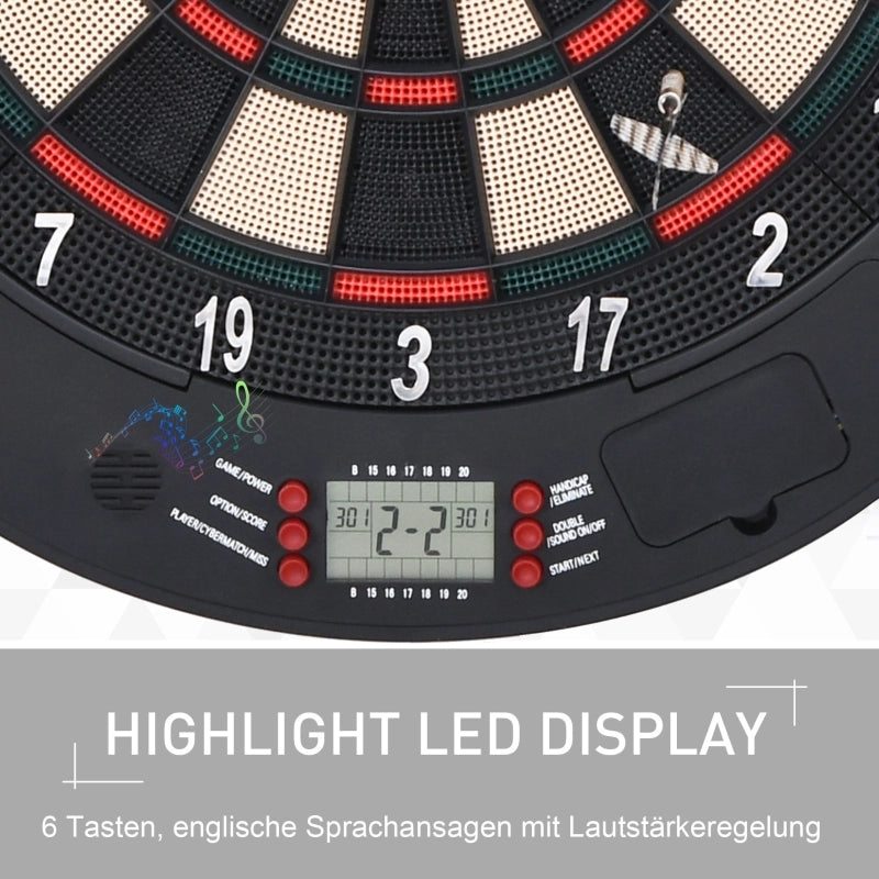 Bersaglio elettronico per freccette con istruzioni vocali (voce in inglese), display a LED, 6 freccette, 26 giochi, 185 varianti, macchina per