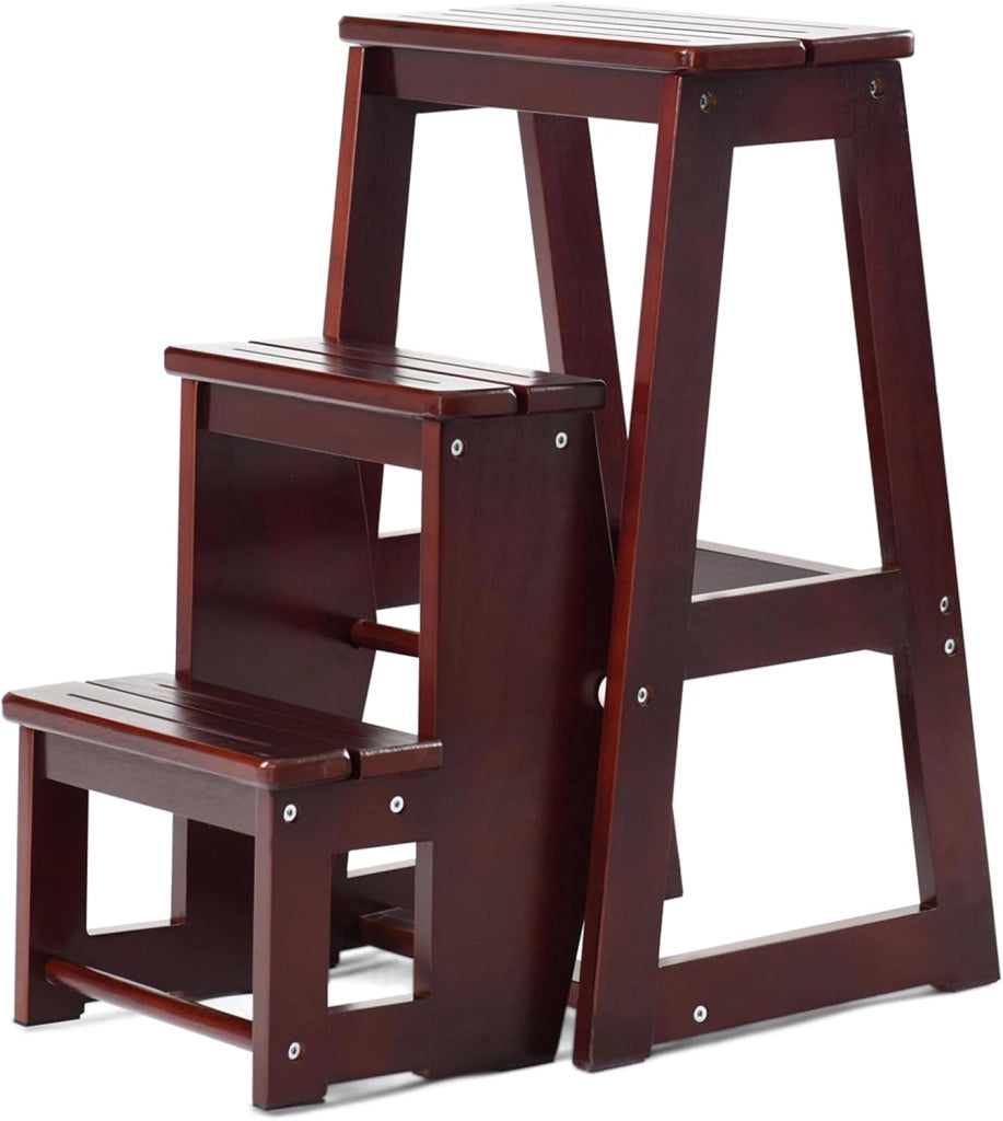 Sgabello Scaletta 3 Gradini in Legno di Pino, Sgabello Scala Pieghevole Salvaspazio, Scaletta 3 Gradini a Ribalta, Capacità Portante 150 kg, 57 x 38,5 x 66cm (Naturale)