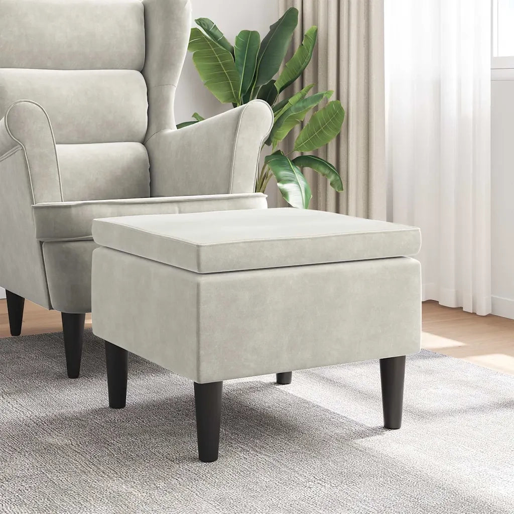 Sgabello con gambe in legno color crema e velluto CFW9198627