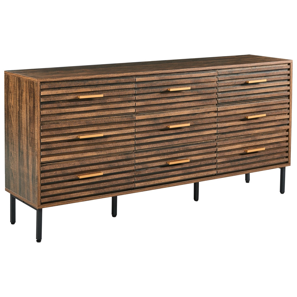 Cassettiera a 9 cassetti Marrone scuro Nero MDF Ferro Stile moderno Contenitore Soggiorno Camera da letto