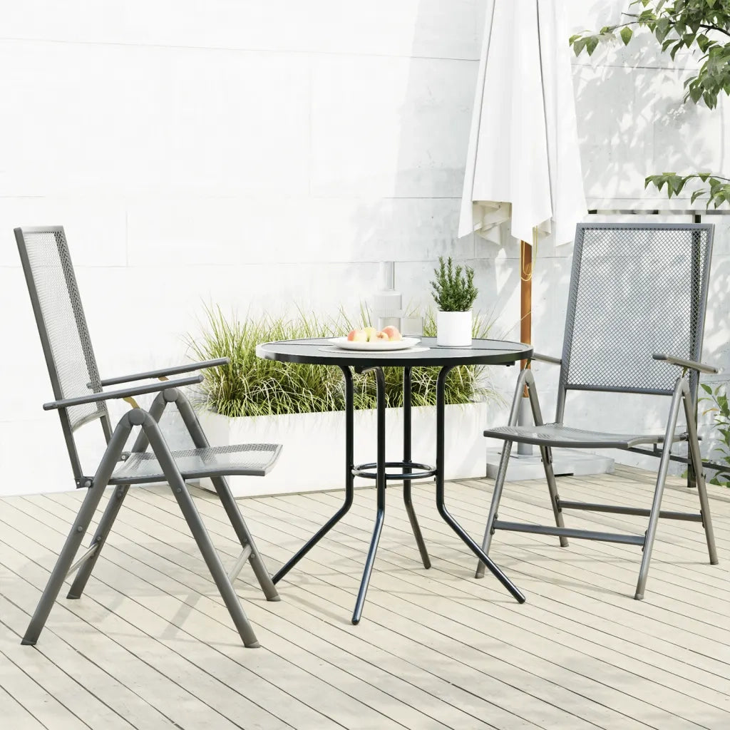 Set Sedie Giardino Reclinabili 3pz Antracite Acciaio Verniciato