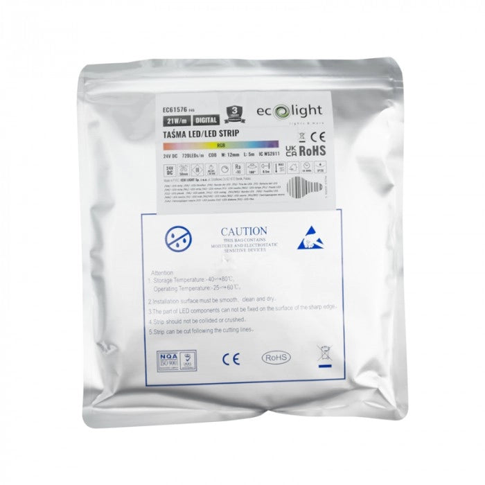 Striscia LED COB digitale 24V 21W/m 720/m RGB 5m IP20