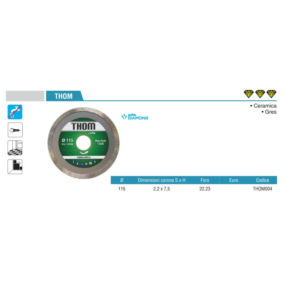 Sifa thom 115mm disco diamantato universale per taglio piastrelle ceramica e gres