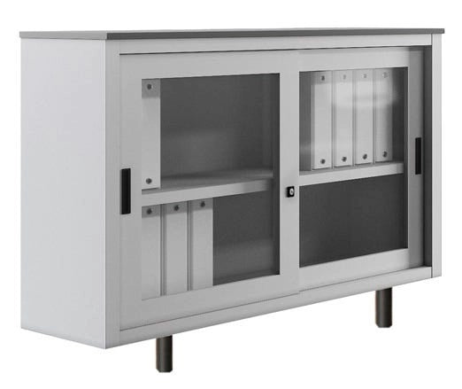 Armadio ad ante scorrevoli in vetro con top in legno per ufficio operativo cm. 180x45x99H