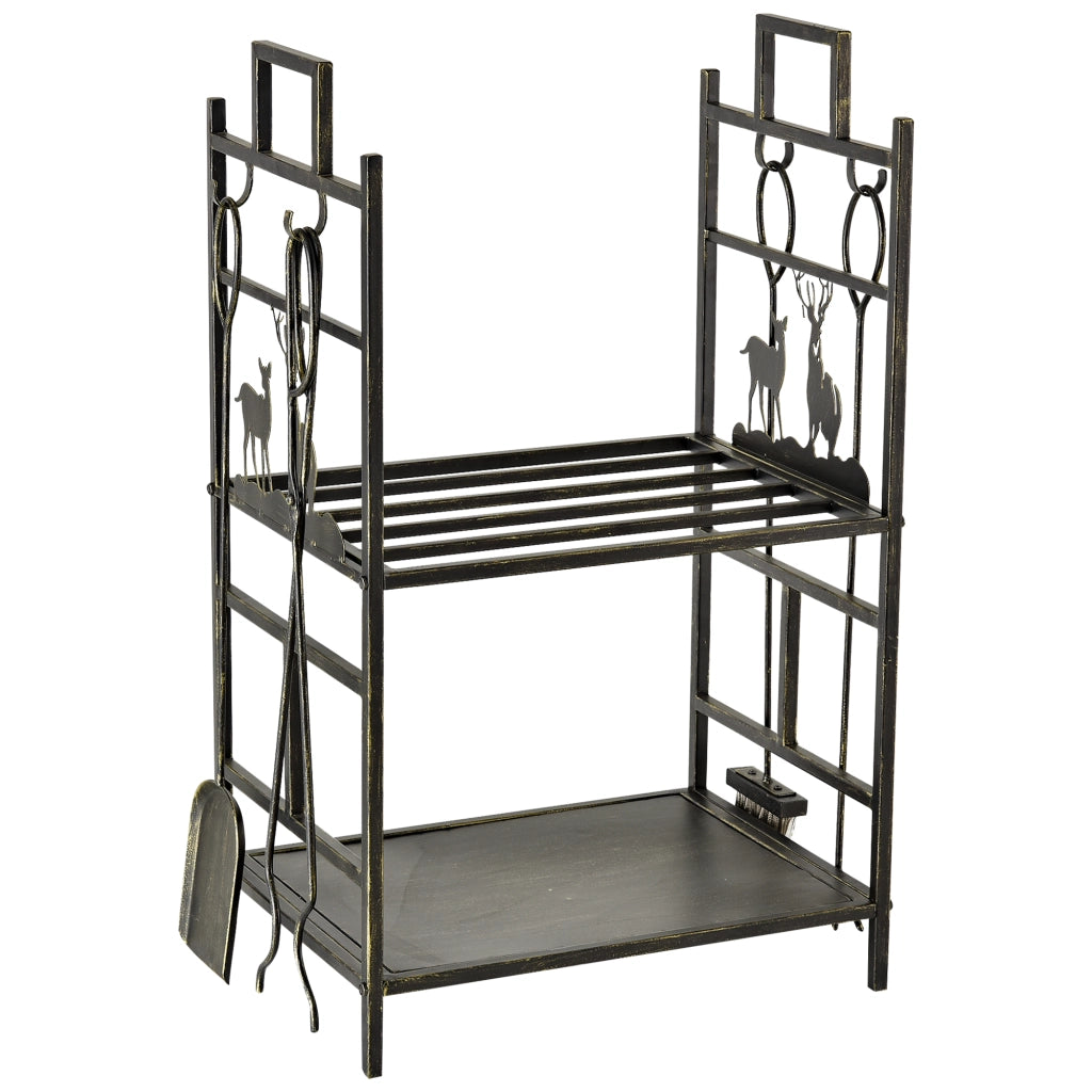 Porta Legna in Ferro Battuto con Attrezzi ¨C Zephmum ¨C 51.5x33x77cm, Nero
