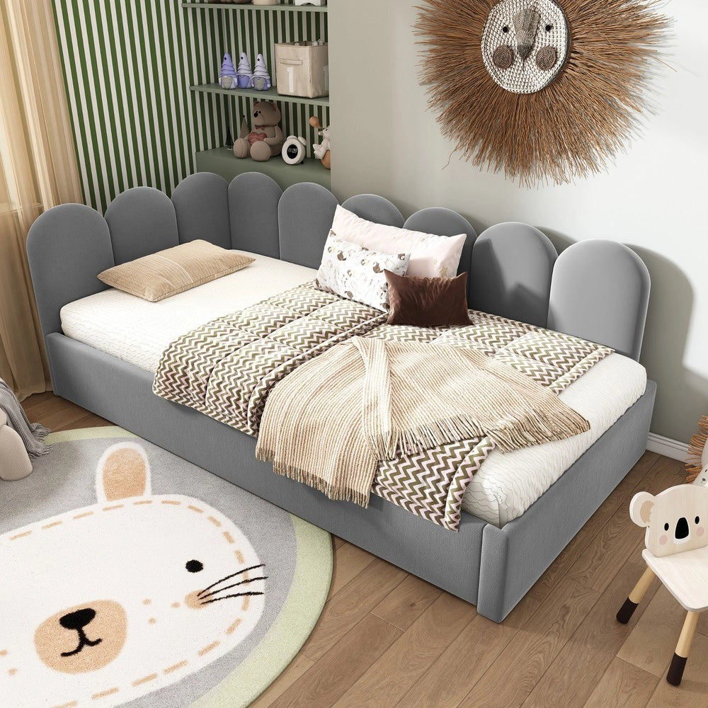 Letto Singolo Imbottito Estraibile ¨C MINIMAL ¨C Velluto Grigio 90x200 cm con Rete a Doghe