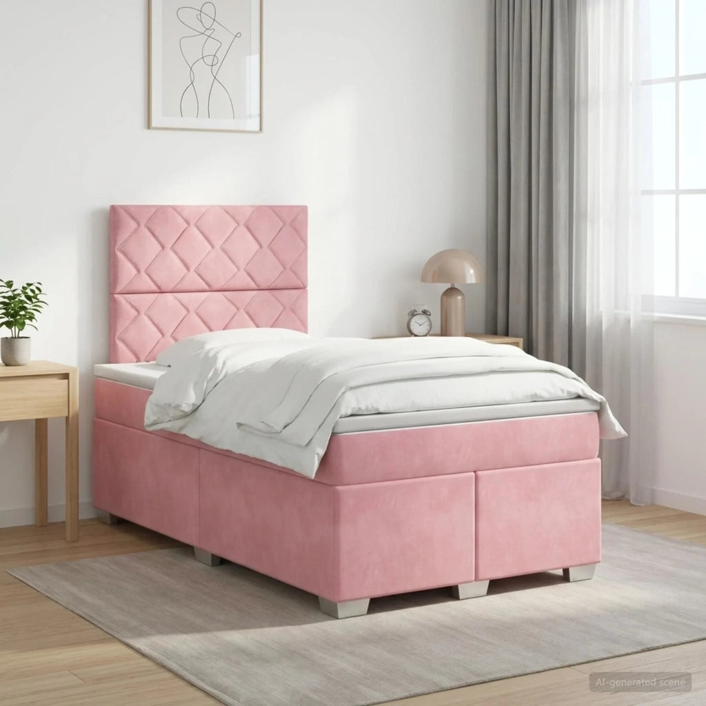 Letto box spring con materasso Rosa 120 x 200 cm Velluto 3453631