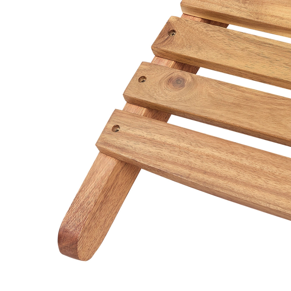Lettino da sole in legno di acacia chiaro  Cuscino Bianco Design a doghe Pieghevole Caratteristica Forma curva Giardino Patio Balcone