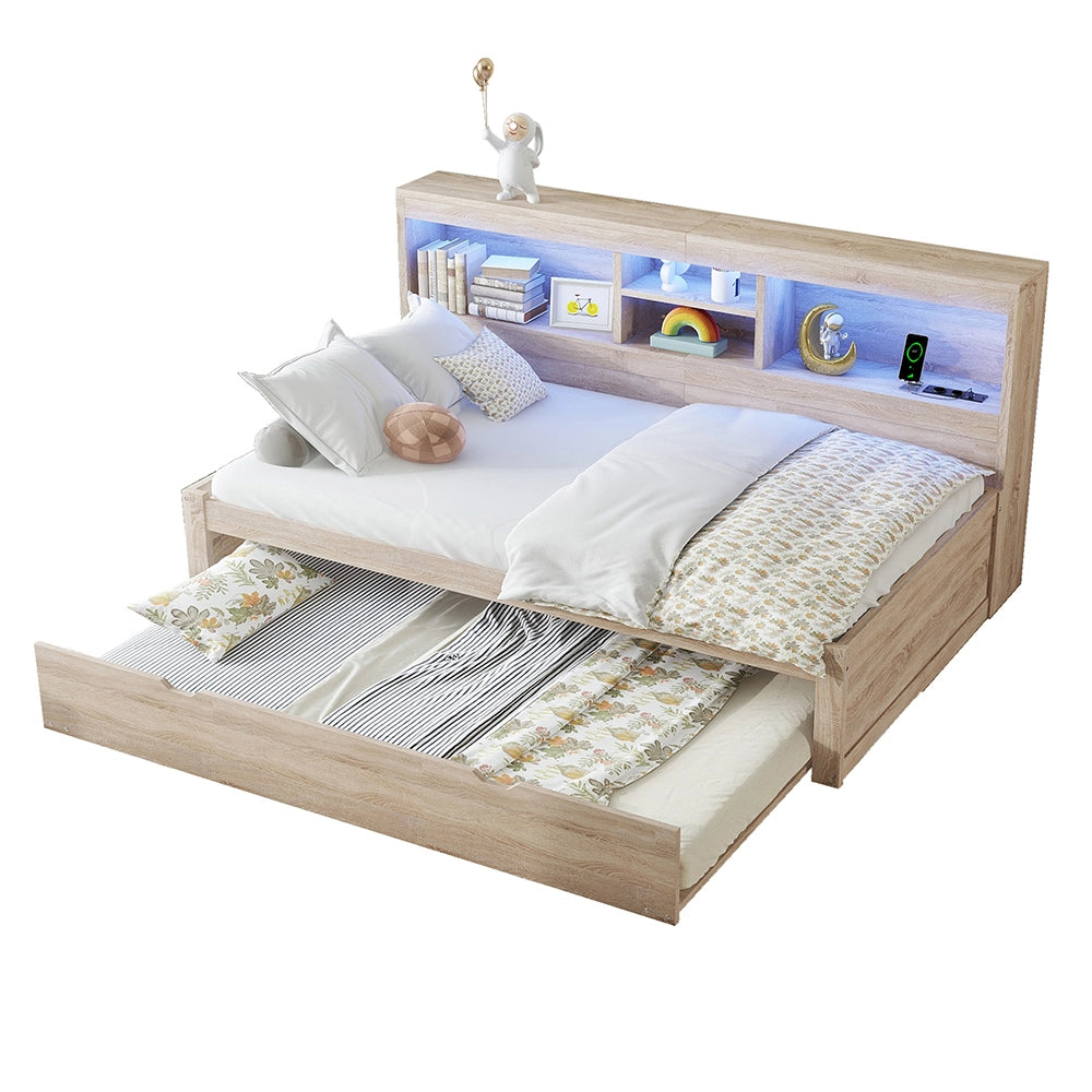 Divano letto daybed - Xylo - 90x200 cm LED USB contenitore naturale