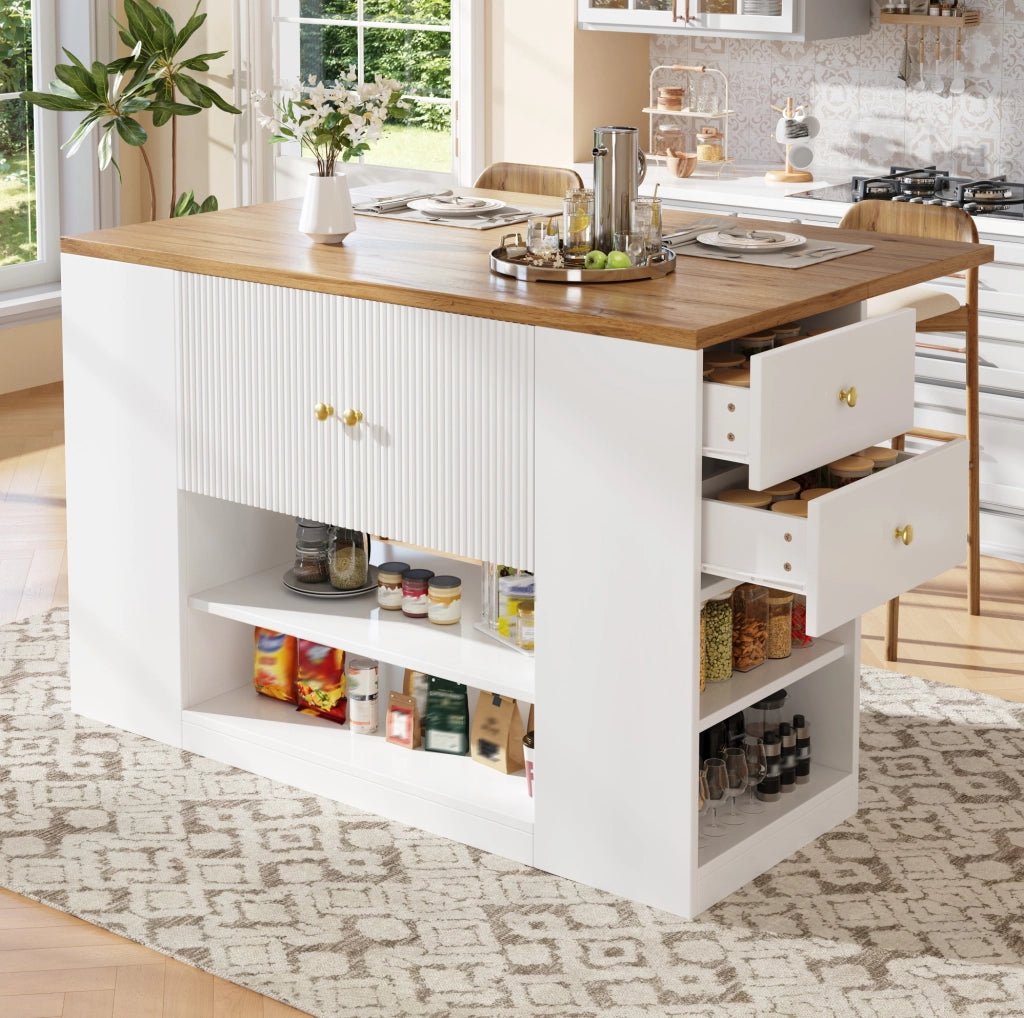 Isola cucina pieghevole 140x70 cm con contenitore bianca