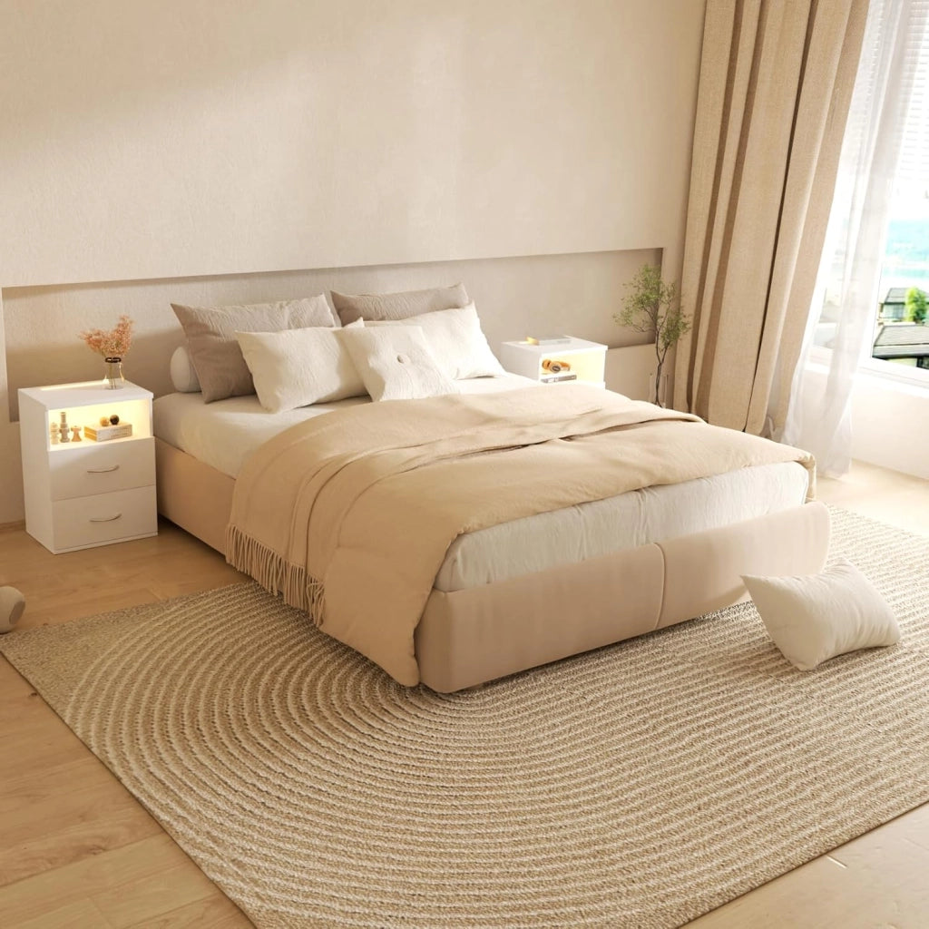 ® Comodino Set da 2 Illuminazione LED Touch 40x28x55cm in Legno 2 Cassetti Camera da Letto Tavolino Comodini