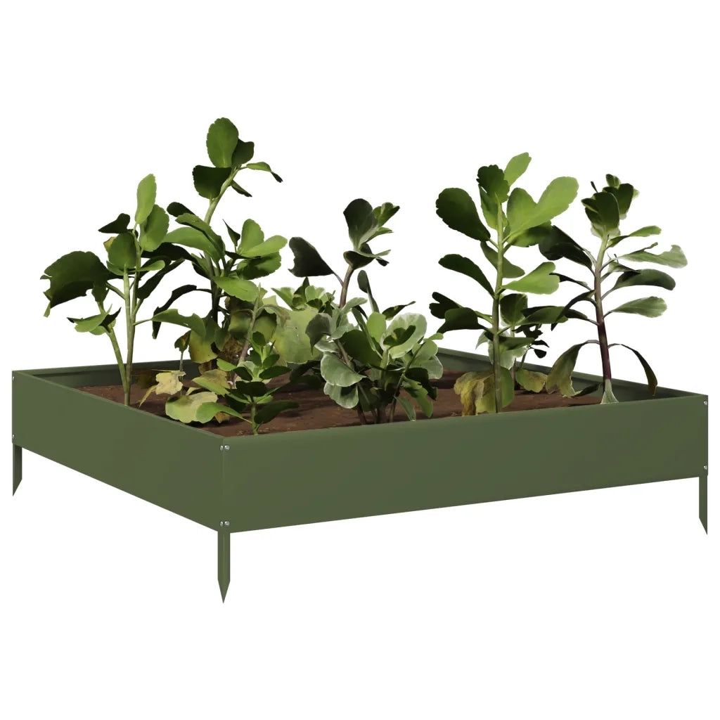 Fioriera Rialzata Giardino-Vaso da Esterno-Supporto per Vaso Verde Oliva 100x100x26 cm Acciaio