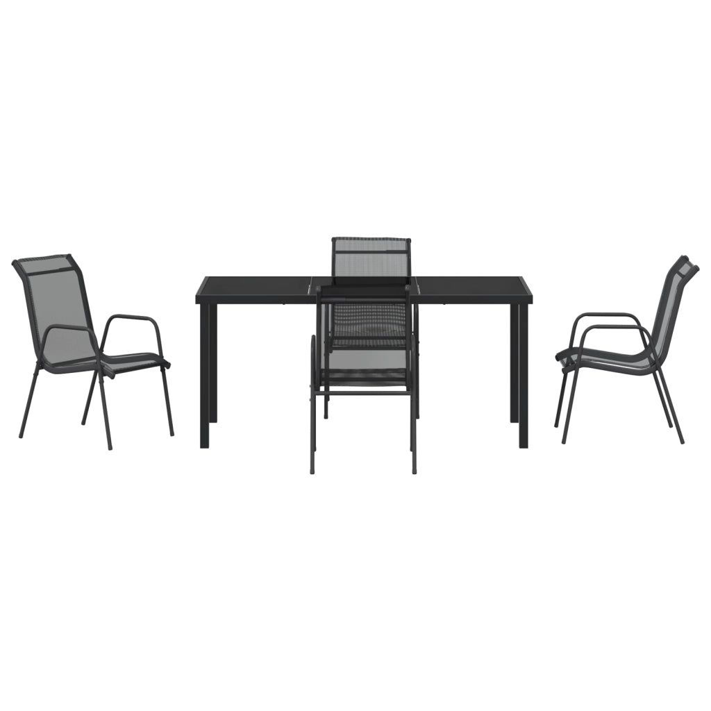 Set da pranzo da giardino 5 pezzi Nero Textilene e Acciaio