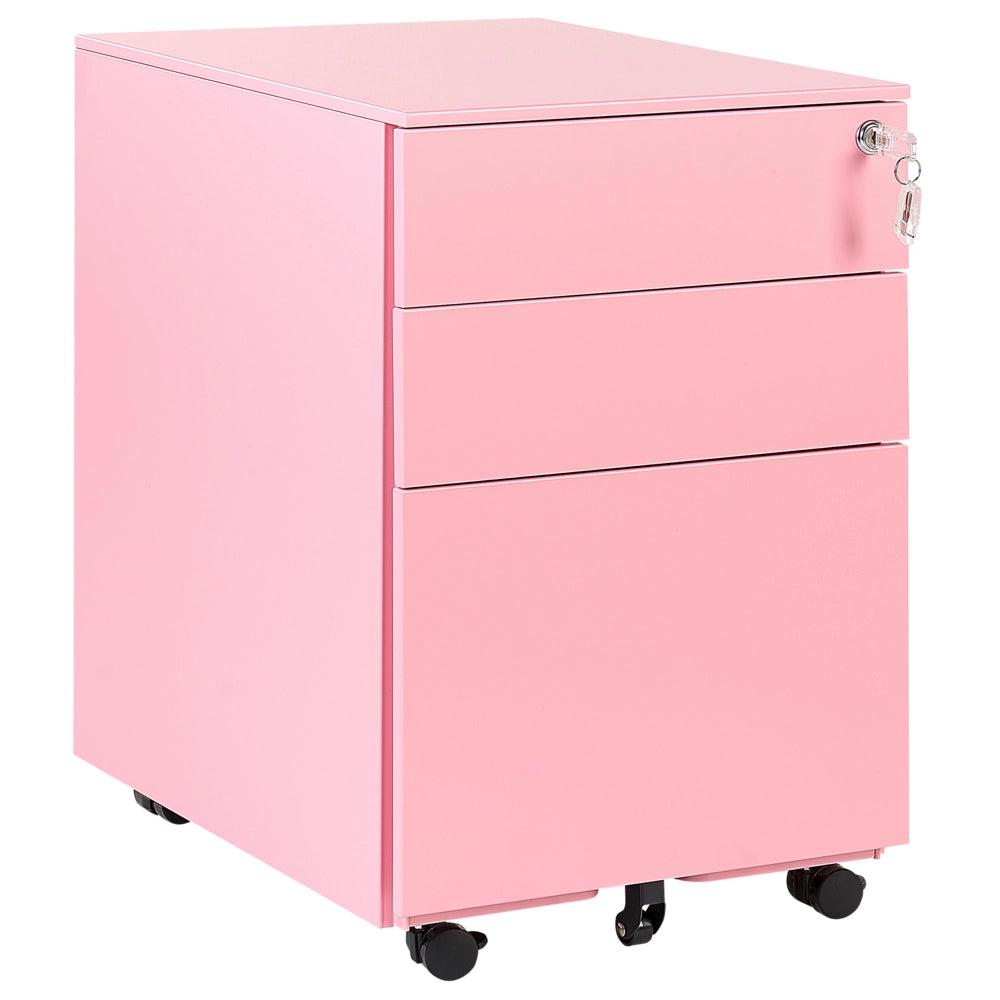 Classificatore in Metallo Rosa 3 Cassetti e Ruote Chiudibile a Chiave
