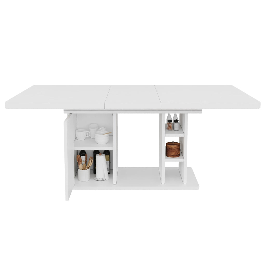 Tavolo da pranzo allungabile 140/180 x 80 cm con vano contenitore, bianco, MDF