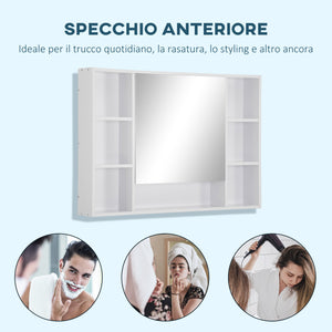 Pensile da Bagno con Anta a Specchio 100x15x70 cm in MDF Bianca