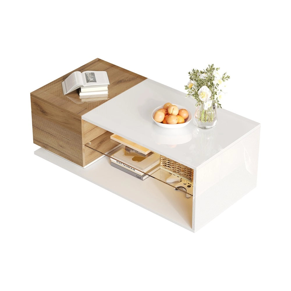 Tavolino da Caff¨¨ con LED e Vano Contenitore ¨C MINIMAL ¨C Lucido, 105x50x36 cm