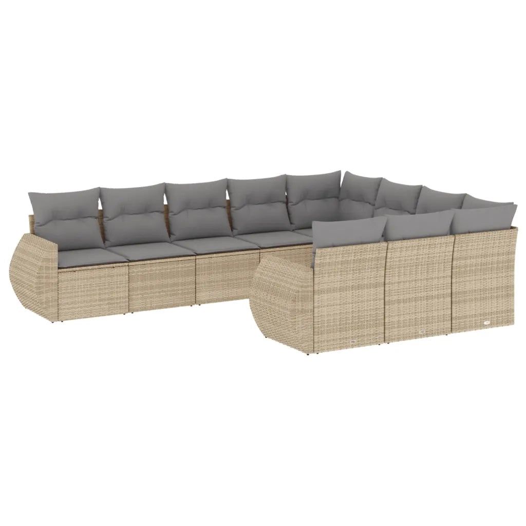 Set Divano da Giardino 10 pz con Cuscini Beige in Polyrattan 3254226