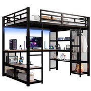 LETTO a soppalco con scrivania e scaffali 140x200 cm in metallo e MDF nero