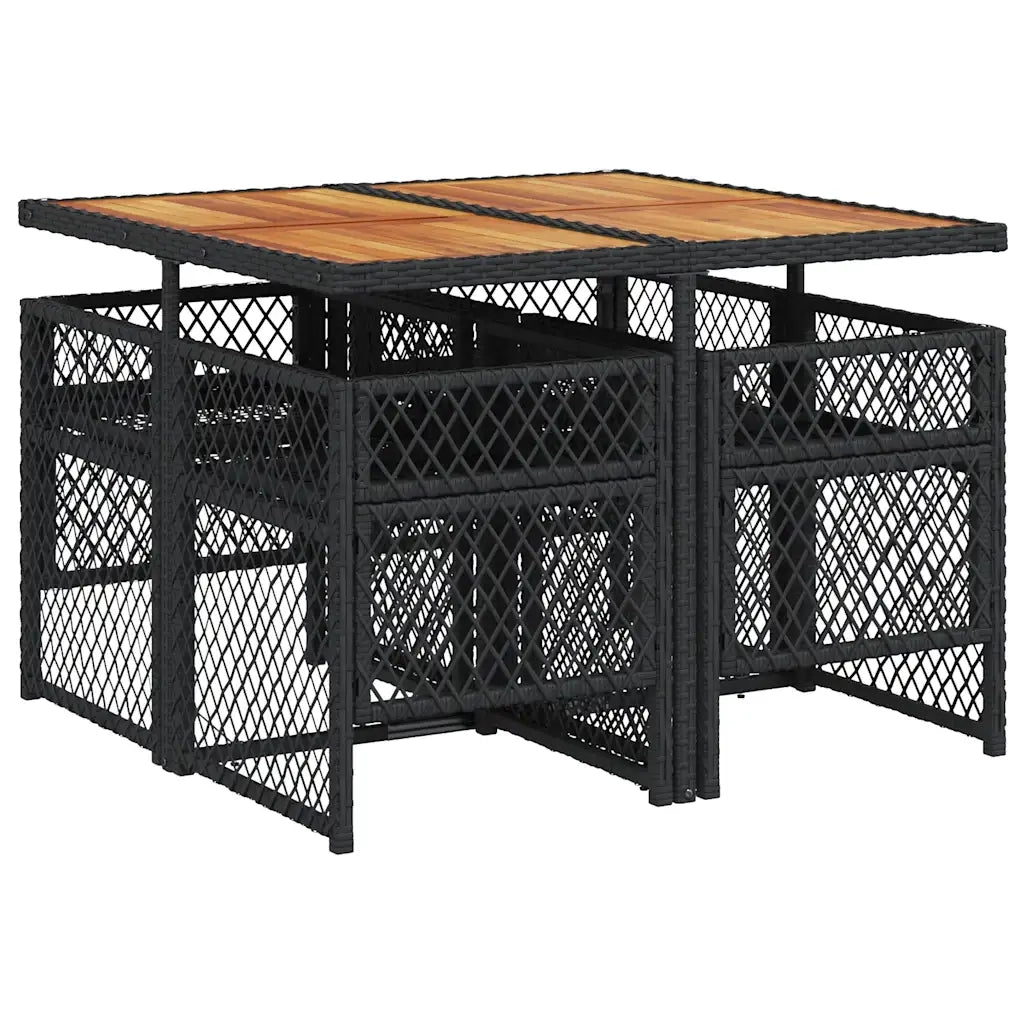 Set da Pranzo da Giardino 5 pz | Set Salotto da Giardino Nero con Cuscini in Polyrattan