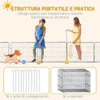 Recinto per Cani e Cuccioli con 16 Pannelli Modulabili e 2 Ingressi, 80x1.5x60cm