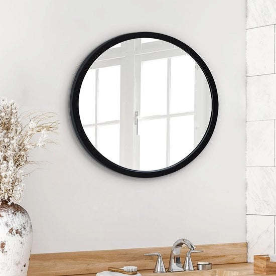 Specchio circolare in legno nero da 51 cm con cornice - Specchio circolare grande per decorazione di parete, da utilizzare in bagno, camera da letto, ingresso, soggiorno