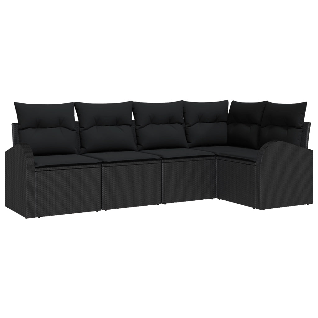 Set Divano da Giardino 5 Pezzi con Cuscini Nero Polirattan