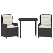 Set da Pranzo da Giardino 3 pz | Set Salotto da Giardino con Cuscini Nero in Polyrattan