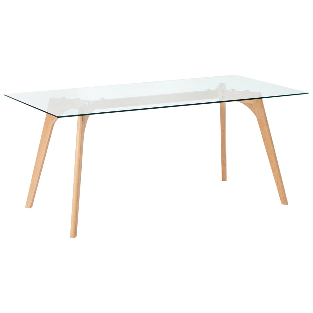 Tavolo da Pranzo Trasparente 180 x 90 cm Piano in Vetro Gambe in Legno Rettangolare Scandinavo Moderno
