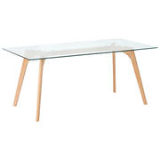 Tavolo da Pranzo Trasparente 180 x 90 cm Piano in Vetro Gambe in Legno Rettangolare Scandinavo Moderno