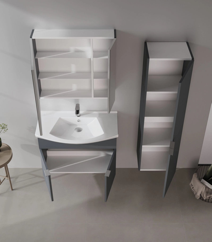 Set mobile lavabo con specchio (2 pezzi) "Purus 80" - 80 x 50 x 58 cm - Antracite opaco