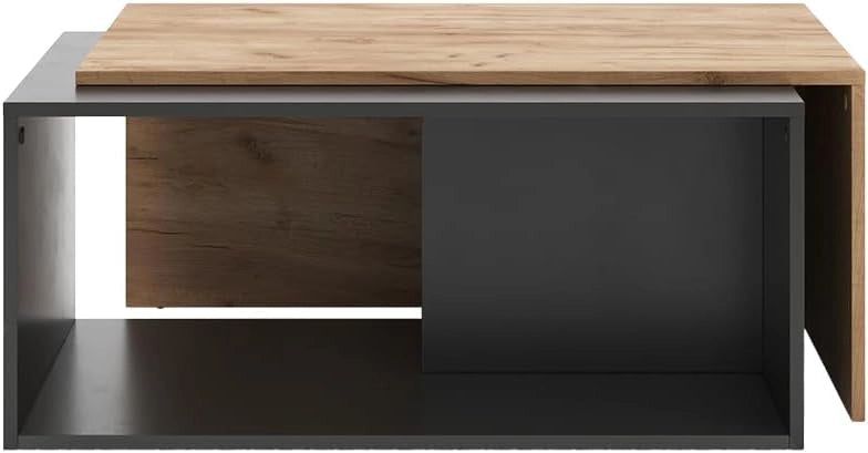 Tavolino da salotto Paul, Rovere bianco/dorato, 90 x 48 cm, con piano girevole e ripiano aggiuntivo