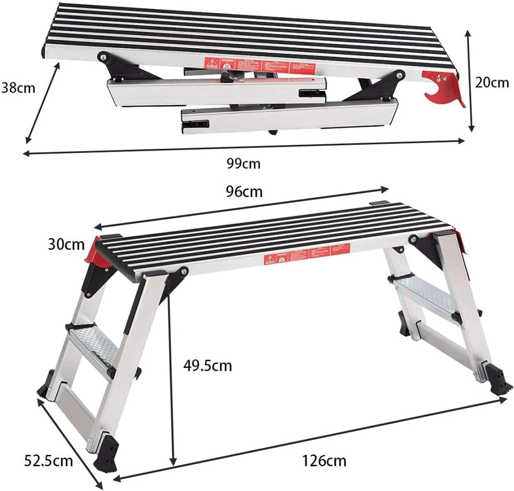 Banco da Lavoro Antiscivolo in Alluminio Scaletta Pieghevole Basso Piattaforma di Lavoro Pedane di Lavoro Portatile Portata di 150 kg, 128x38x49,5cm