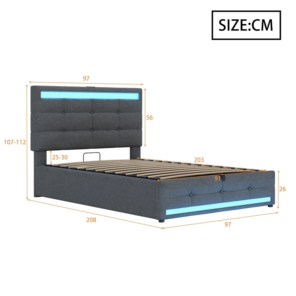 Letto bambini - Xylo - 90x200 cm LED lino grigio