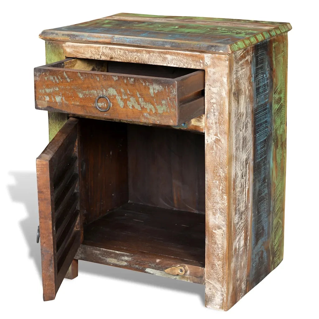 Tavolino Laterale con 1 Cassetto e 1 Anta in Legno di Recupero  cod mxl 30332