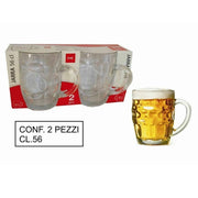 Trade Shop - Set 2 Pezzi Brocca Bicchieri Boccali Birra In Vetro Classico 56 Cl Con Manico -