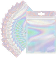 Sacchetti Mylar 120 pezzi - 10,5 x 15 cm - Chiusura ermetica - Sacchetti holografici riutilizzabili - Sacchetti in plastica - Gancio di appendi per confezionamento - Sacchetti per confezionamento