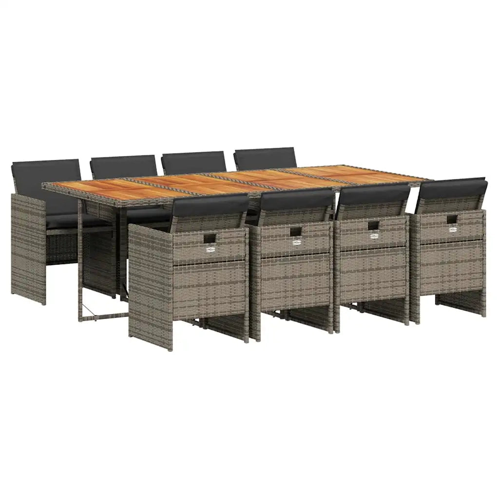 Set da Pranzo da Giardino 9 pz con Cuscini in Polyrattan Grigio 3210566