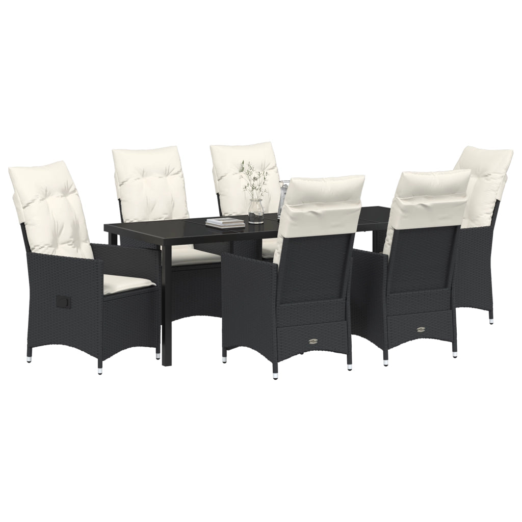 Set Pranzo Giardino con Cuscini Nero Rattan Polimero