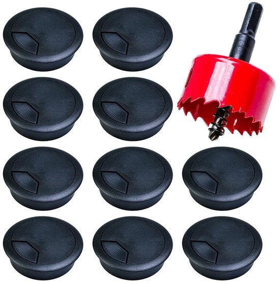 Cavo condotto 50 mm - Cavo condotto per scrivania - Cavo condotto nero - Cavo condotto con sega a fori - Gestione cavi - Materiale ABS resinoso duraturo - Cavo condotto