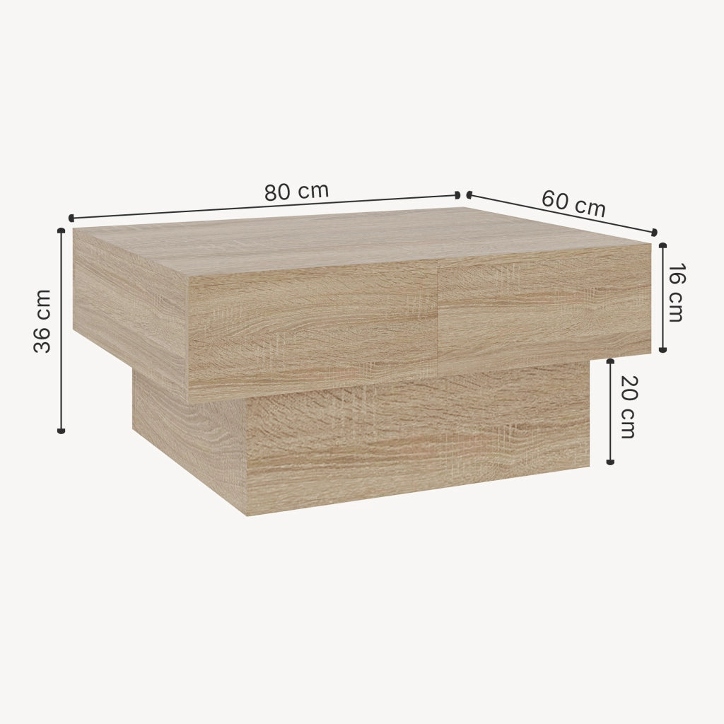 Tavolino Centrale Lens da Salotto con Piano Scorrevole 80 x 60 x 36 cm - Effetto Rovere [en.casa]