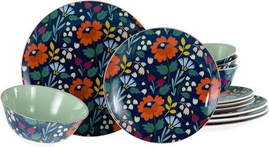 Serviesset blu 12 pezzi - ceramica - per 4 persone - lavastoviglie e microonde resistente