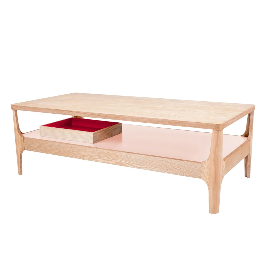 Tavolino da caffe' Addison III in frassino con ripiano rosa 120x60 cm