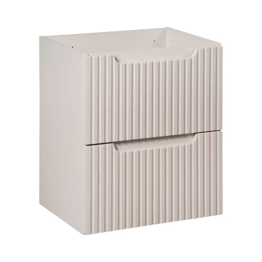 Insieme VANO cashmere e bianco 50cm: mobile sottolavabo con cassetti scanalati verticalmente + lavabo incassato bianco